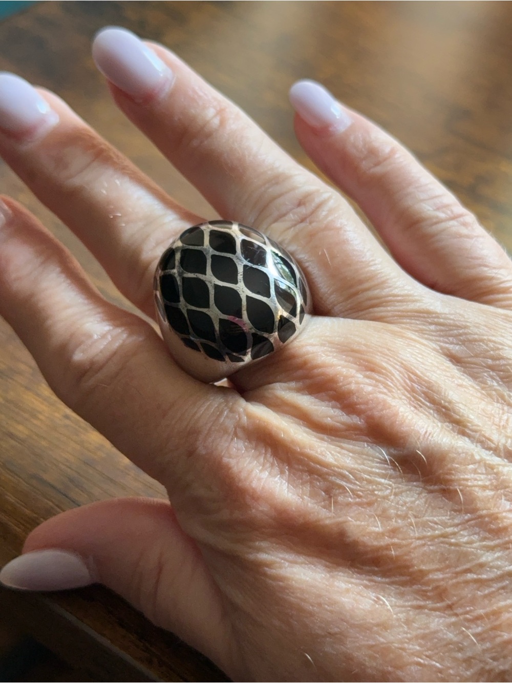 Sterling Silver 925 Black Enamel Dome Statement Ring Size 9